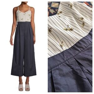 NWT English Factory jumpsuit navy and palm trees cropped wide leg ankle cotton M
